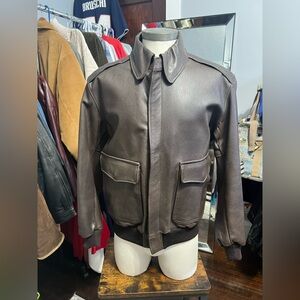 Ll bean goatskin medium brown leather bomber jacket